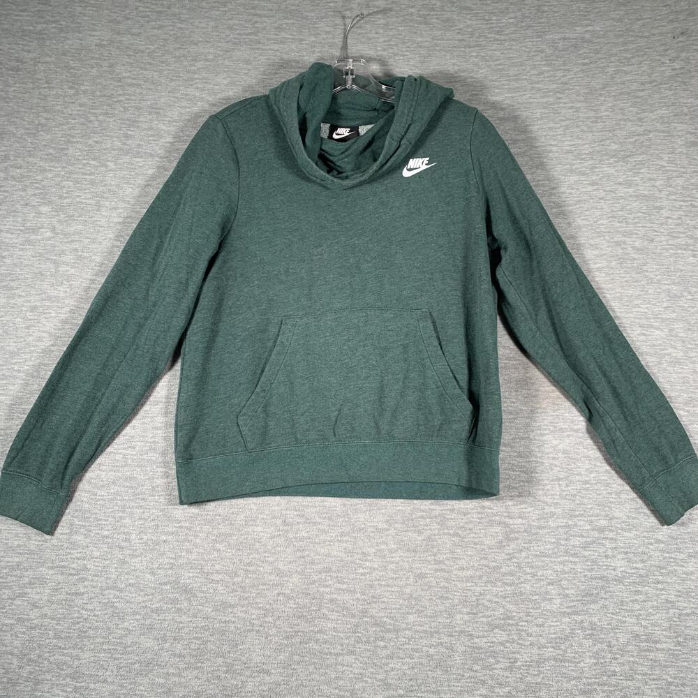 Nike Hoodie Womens Small Green Cowl Neck Pullover Swoosh Logo Fleece Sweatshirt